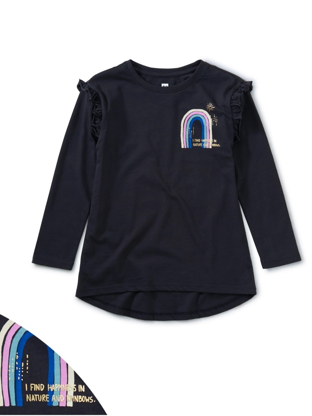Tea Collection Long Sleeved Ruffle Tee Metallic Rainbow 3T Toddler Girl
